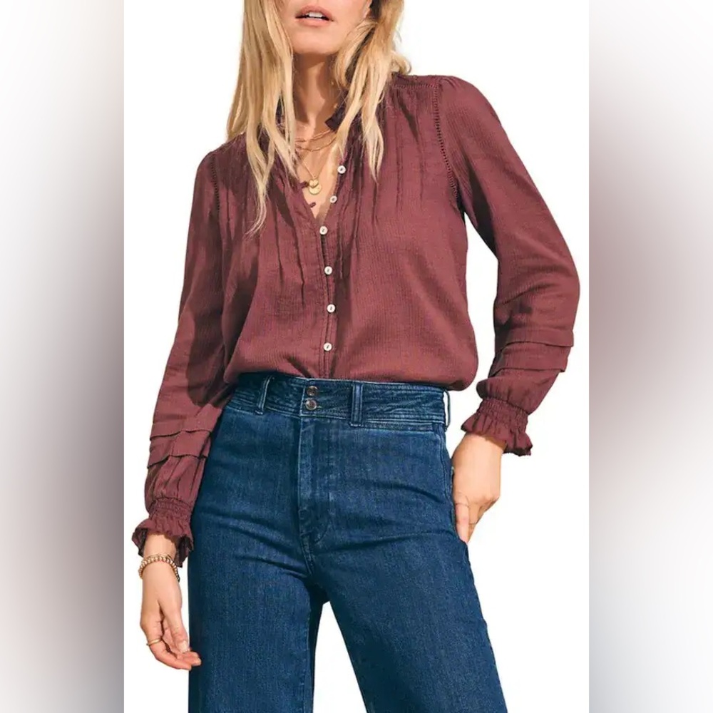 NWT FAHERTY Willa Button Front Peasant Blouse Organic Cotton Catawaba Grape Sz M - Picture 13 of 13